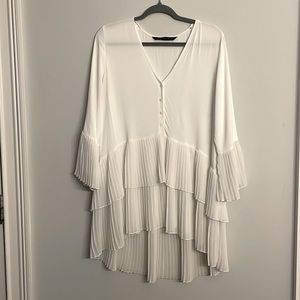 Zara White Pleated Tunic Size Large